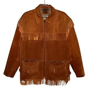 Vintage 1980s Winlit 1969 Brown Suede Leather Fringe Western Jacket L
